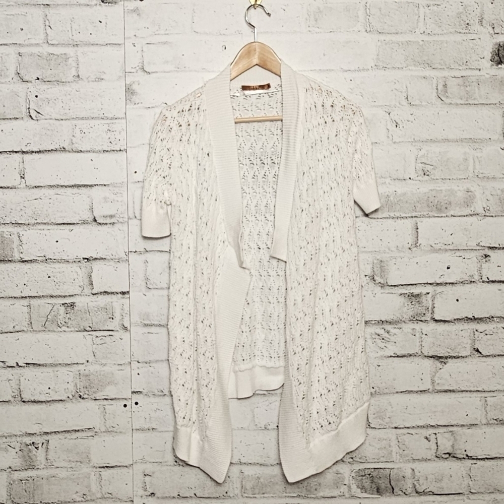 Belldini Open Knit Cardigan Sweater White Lightweight Layering Top